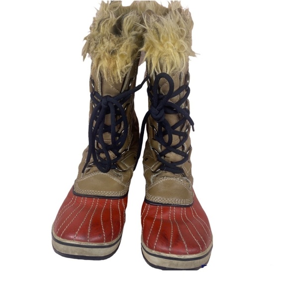 Sorel Tan Red Winter Fur Lined Snow Boots - Picture 2 of 6